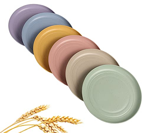 CAMBUY Wheat Straw Plates Lightweight Unbreakable Dinner Dishes Plates Set Dishwasher & Microwave Safe (Small 6 Pack 5.9')