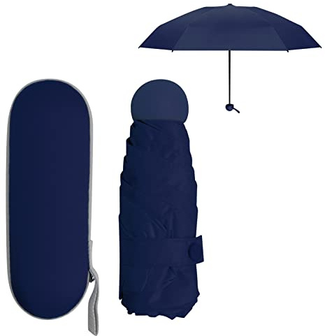 Parapluie Pliant Mini pour Femme Homme Enfant, 6 Côtes Petit Compact Parapluies de Poche Solide avec Étui, Étanche Résistant Vent Parapluie Solaire Anti UV ,Portable Umbrella pour Voyage (Bleu Foncé)