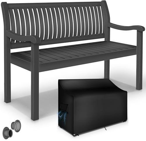 tillvex Gartenbank Holz 2-3 Sitzer inkl. Abdeckung wetterfest 125 cm | Parkbank Massivholz | Balkonbank Sitzbank 320 kg belastbar | Holzbank Gartenmöbel für Balkon, Terrasse & Garten