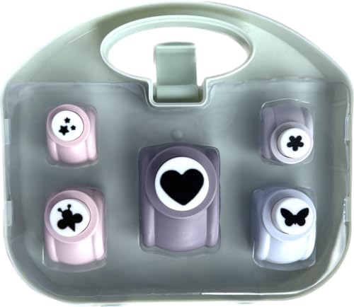 Lulubug Stanzer Set, 5 Motivstanzer Tiere, 3 Größen | stabiler Ausstanzer für Papier zum Basteln | mit Koffer, stanzt Papier bis 250 GSM, ideal für Scrapbooking, DIY, Einladungen