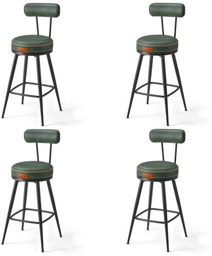 VASAGLE EKHO Kollektion - 360° drehbarer Barhocker, 2er Set, Hocker mit Rückenlehne für Kücheninsel, Kunstleder mit Nähten, Mid-Century-Modern-Stil, 65 cm hoch, Küche, Hausbar, waldgrün LBC089C01