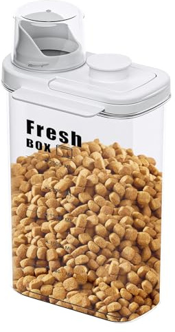 MINGPINHUIUS Dog Cat Food Storage Container - Transparent Sealed Insect-proof Moisture-proof Pet Food Storage Container, Portable Small Dog Food Container for Dry Food & Dry Feed (White, L/2.8L)