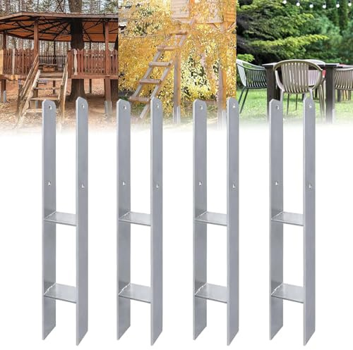 ACXIN 4 stycken H-stolphållare, H-ankare, stolpankare, set i rostfritt stål med beläggning, för fasta installationer utomhus, 81 x 600 mm, 5 mm materialtjocklek