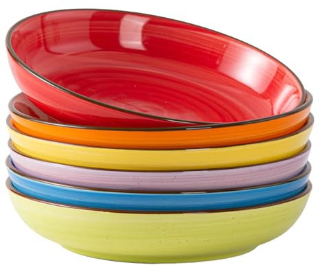 Y YHY Assiettes Creuses Lot de 6, 21,6 x 4,5 cm Assiette pour Pates en Porcelaine, Bols à Pâtes Creuse, Assiette Creuse de Présentation, Grand Creuse de Service pour Maison et Restaurant-880ml, Muti