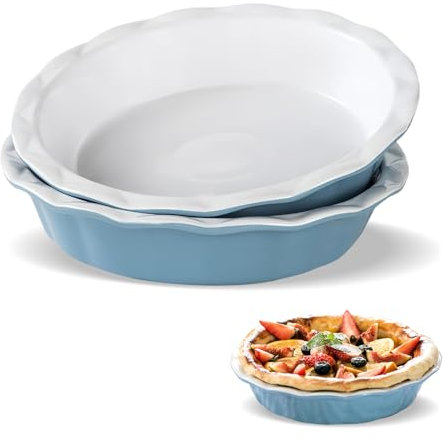 MEETOZ 2 Pcs Pie Dish Ceramic, 9 Inch /23cm Pie Pans for Baking, Crinkle Rim Pie Dish for The Oven, Pie, Tart & Quiche Pans for Cooking, Baking, and Fruit Pies (Blue)