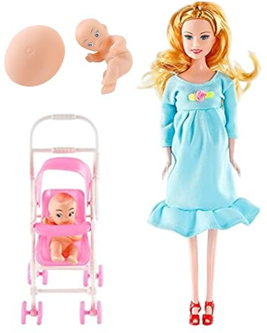 HoveeLuty Muñeca Embarazada con bebé en la Barriga, 30 cm, articulada y móvil, con Carrito para niños, Accesorios para casa de muñecas, Juguetes para bebés, Juguetes para niños, muñecas.