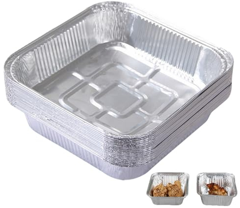 Homiladi 30 Pcs 8 Inch Square Aluminum Foil Trays, Disposable Air Fryer Liners for Baking Cooking Roasting Grilling, Aluminum Pans for Meal Prep Party Food Serving Takeaway Storage Oven Freezer Safe
