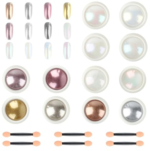 12 Pcs Polvo Cromado para Uñas, 12 Colores Polvo Brillante para