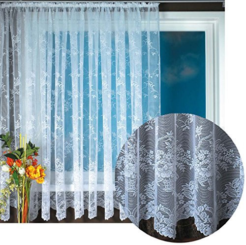 Gardine Jacquard Universalband Spitzenoptik Vorhang Blumenmuster weiß, Auswahl: 500 x 175 cm, Design: Monique