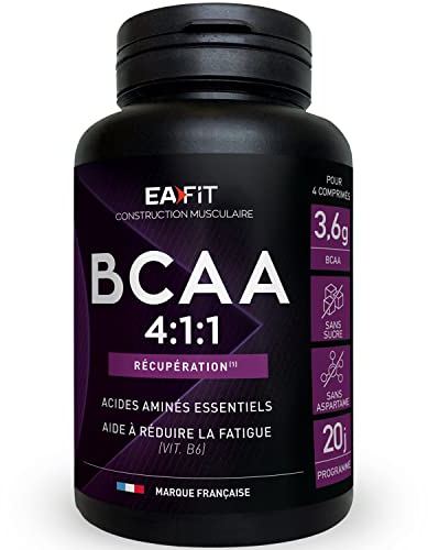 EAFIT | BCAA 4:1:1 - Acides aminés essentiels et Vitamine B6 - BCAA Pre Workout - Booster puissant - Réduire la fatigue - Complément alimentaire - 80 comprimés
