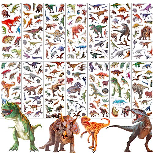 UPINS Dino Sticker für Kinder, 14 Blätter Dino Aufkleber Kinder 3D Puffy Dinosaurier Sticker Set für Dinosaurier Liebhaber Thema Party