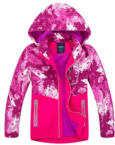 LAUSONS Kinder Gefütterte Jacke Jungen Übergangsjacken für Jungs Softshelljacken mit Camouflage Muster Rot DE: 128-134 (Herstellergröße 130)