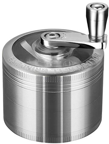 LIHAO Grinder Pollen Crusher 4-Teilig Mühle Handkurbel mit Scraper für Gewürze, Kräuter, Spices (Antik Silber)