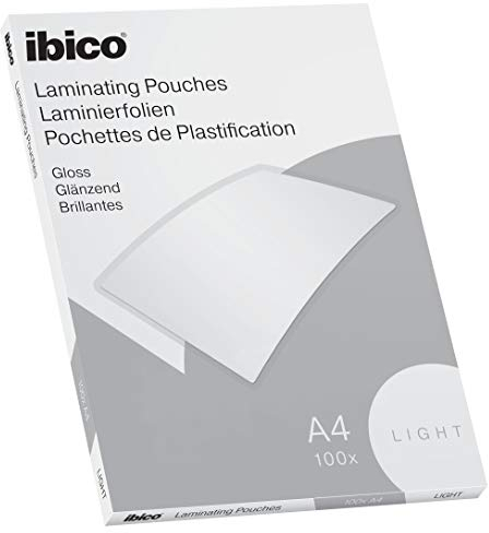 Ibico Basics Laminierfolien A4 Leicht, Heißlaminierfolien glänzend, 100 Stück, Extra Dünn, Transparent, Kristallklar, Runde Ecken, Ideal für Schule oder Büro, 627308