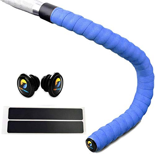 TOPCABIN Fahrrad Lenkerbänder,2 Rollen Comfort Lenkerband für Citybike Road Bike Lenker Band Bike Lenkerband mit Bar Plugs (Blau 001)