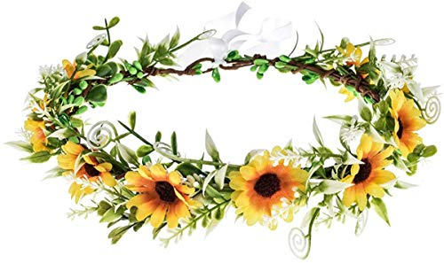 Corona floreale per ragazze con corona floreale e corona di fiori (girasole e foglia verde)