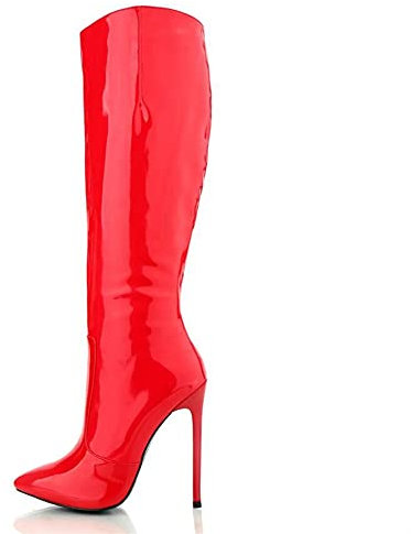 Donne Moda Stivali Ginocchio Stiletto Heels, Stivali al Ginocchio con Cerniera Laterale A Punta E Tacco Alto da Donna, Stivali in Pelle A Stiletto Caldi da Donna (Color : Red, Size : 45 EU)