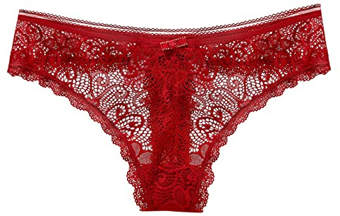Dasongff Mutandine sexy trasparenti da donna in pizzo a vita bassa perizoma sexy chic cordino tanga sexy senza cuciture per donne mutandine sexy da donna erotiche aperte, 1-rosso, L