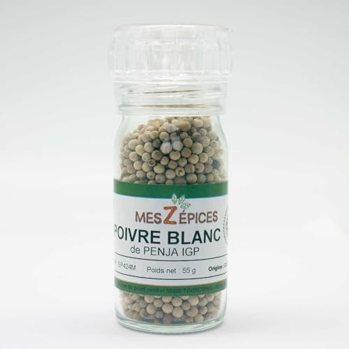 Poivre blanc de Penja IGP en moulin rechargeable de 55 grammes
