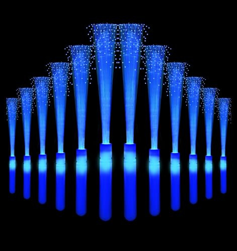 NUDALA 12 Pack Blue Glow Fiber Optic Wands Bulk Light Up Wand Glow Sticks with 3 Light Modes for Easter 4th of July Christmas Party Favors
