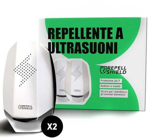 RepellShield® Répulsif Ultrason Souris et Rats (Lot de 2) - Protection 24/7 120m² - Multi-Usage Intérieur & Extérieur - Économe en Énergie - Prise Ultrasons Anti Rongeurs, Anti Souris, Anti Rat, Taupe