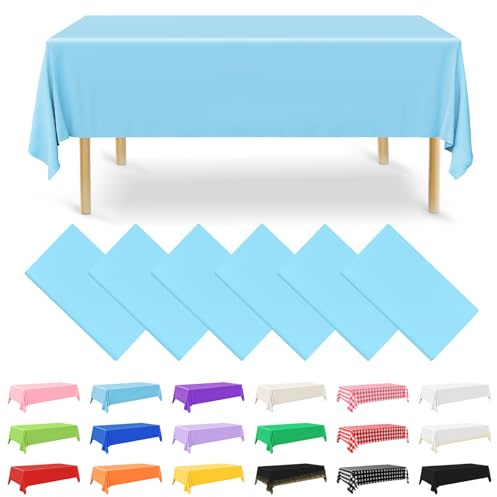 NACHLYNN Confezione da 6 tovaglie in plastica usa e getta, 137 x 274 cm, colore azzurro, rettangolari, per feste, fidanzamenti, matrimoni, battesimi, compleanni, decorazioni