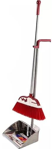 CRPPSYYR Juego de Escoba y Recogedor con Mango Largo, Juego de Escoba y Recogedor para El Hogar, Recogedor Vertical, Escobas para Habitación, Cocina, Oficina, Vestíbulo, Uso de Limpieza,Red