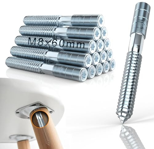 Mbsomnus 15 stycken Torx hängbultar M8x60mm hängbult M8 galvaniserat stål dubbelsidiga pluggskruvar hängarskruvar Torx T25 stjärnspår dubbla gängade skruvar för träfog möbelben
