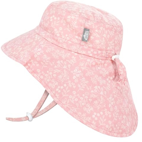 JAN & JUL Girls' Cotton Sun-Hat with Neck Flap, Beach Hat with Wide Brim for Babies (S: 0-6 Months, Pink Prairie)