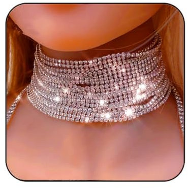 Fashband Silberfarbene Kristall-Halskette, Strass, Brautschmuck, Damen, Frauen und Mädchen