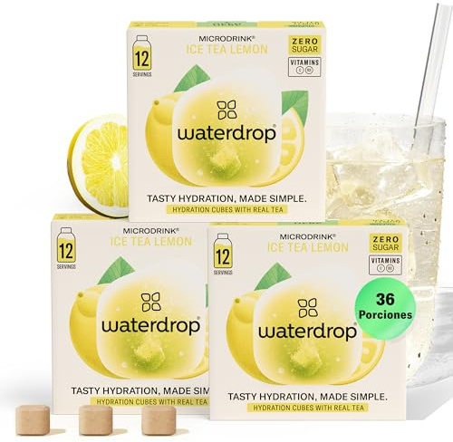 waterdrop® Tè Freddo Zero, LIMONE, 36 cubetti per acqua Microdrink, insaporitore acqua, Tisane a freddo senza zucchero Con Vitamina C & B3, Bevanda Analcolica, The Verde, Ice Tea