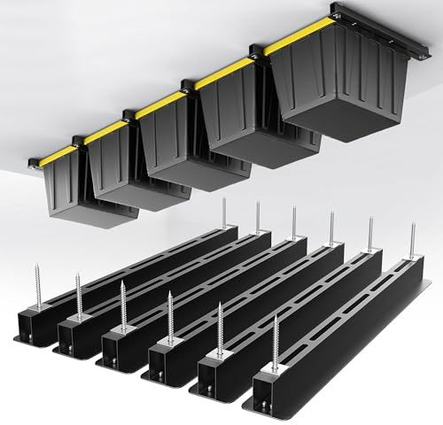 EVERHANGER Estante de almacenamiento de techo, estante de almacenamiento de | Sistema de almacenamiento de contenedores de techo ajustable, 6 juegos para 5 contenedores, 26 pulgadas