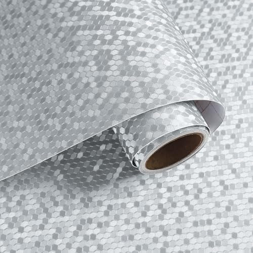 VaryPaper Thick Silver Metallic Wallpaper Self Adhesive Contact Paper for Kitchen Countertop 40cmx200cm Sticky Back Plastic Washable Kitchen Wallpaper Cupboard Vinyl Wrap Fridge Appliances Sticker