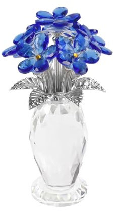DONOUCLS Kristall Vase mit Vergissmeinnicht Design, Handgefertigt, Blaue Blumen & Silberne Blätter, Dekorative Blumenvase für Zuhause, Hochzeit oder als Romantisches Geschenk