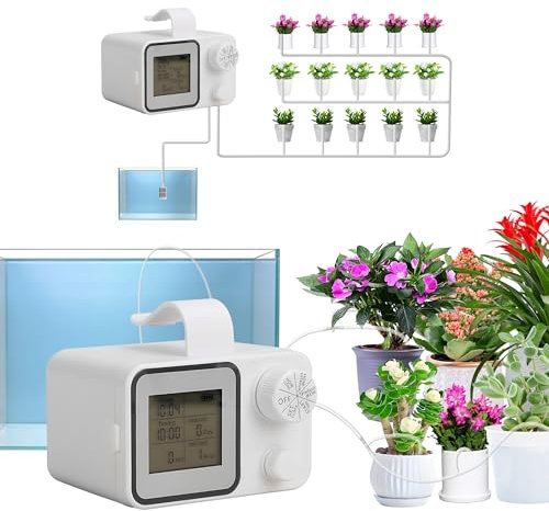 Irrigatore Automatico per Vasi, Sistema Irrigazione Balcone per 15 Piante, Impianto di Irrigapiante Balcone, Kit di Irrigazione a Goccia Automatica Intelligente
