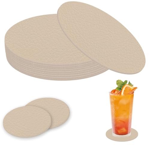 xiaoxianxian Lot de 10 Dessous de Verre, sous-Verres en Similicuir, Antidérapant Double Face Lavable Dessous de Verres pour Maison, Bureau, Bar et Restaurant (Beige Clair)