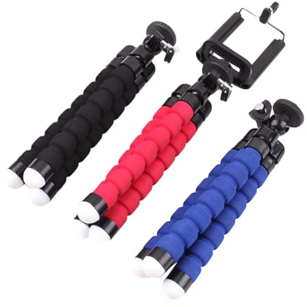 SEWACC 3 pezzi Treppiede Flessibile Gambe con Supporto per Smartphone e Nero Rosso e Blu per Selfie e Viaggi