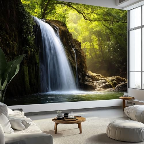 Générique Carta da parati 3D Cascata Foresta Paesaggio Naturale Carta da parati Panoramica Multicolore Per Soggiorno Camera Da Letto Bambini Decorazione Murale Poster 400 x 280 CM