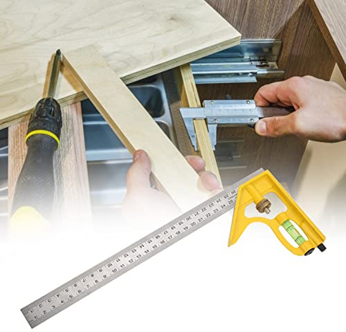 Haofy Carré combiné Multifonction Réglable pour le Travail du Bois, Règle de Mesure de 300MM avec Niveau, pour Atelier de Menuiserie