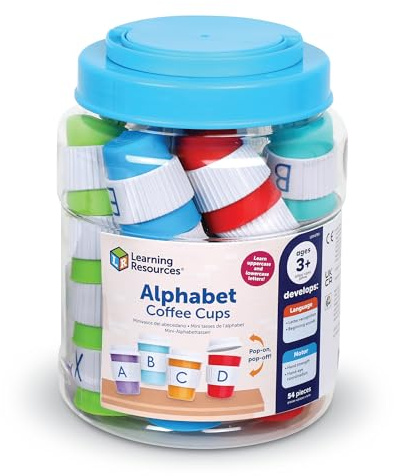 Learning Resources Alphabet Coffee Cups - ABC Toys, Phonics Practice, Reading Readiness, Language Development, Letter Toy for Toddlers, Matching Game, Preschool Activities, Gifts for Kids