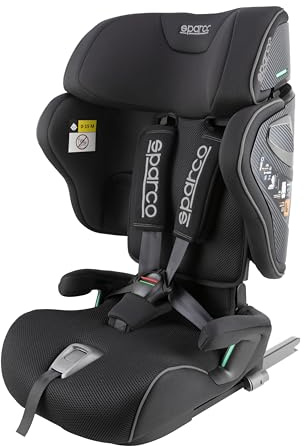 Sparco Seggiolino auto i-Size SK8000IBK per bambini da 76 a 150 cm, omologato ECE R129/04 con ISOFIX e Top Tether, poggiatesta regolabile, schienale ribaltabile e imbracatura a 5 punti, colore nero
