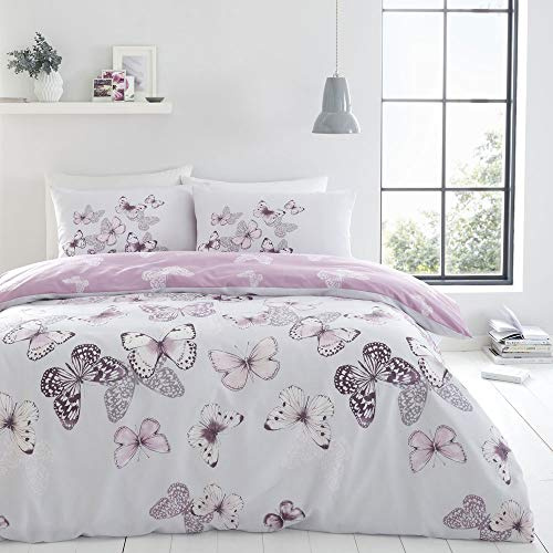 Catherine Lansfield Bedding Scatter Butterfly King Duvet Cover Set with Pillowcases Heather