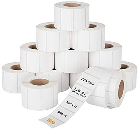 TERA Etichette per Spedizioni 30 x 50 mm - 12.000 Pezzi (1000 x 12 Rotoli) per Stampanti - Adesivi Permanenti per Indirizzi Senza BPA con Etichette Fragile Gratuite