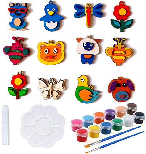 DOLYUU Bastelset Kinder Holz Magnet Kühlschrankmagnet zum Bemalen,Holzkunstmalerei Bemalen Geschenk,Geburtstagsfeiern Familienhandwerk 12 Stück.