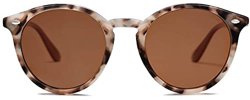 SOJOS Retro Round Polarized Sunglasses for Women Men Classic Vintage Sunnies SJ2069, Brown Tortoise/Brown