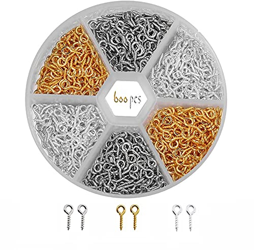 XPOOP 600 Pezzi Mini vite Occhio Chiodo Gancio Filo Anello Mini Ferro Piccola vite Occhio vite Occhio di Pecora Chiodo Usato per Appendere Gioielli per fare Artigianato fai da te (3 Colori Misti)