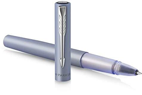 Parker Vector XL Tintenroller | Silberblaue Metallic-Lackierung auf Messing | Feine Schreibspitze mit schwarzer Nachfülltinte | Geschenkbox