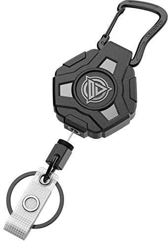 1 Pack Retractable Keychain Heavy Duty, Badge Reels Retractable, Tactical ID Badge Holder with Upgraded Zinc Alloy Carabiner, 31.5'' Coated Steel Cord, Bearing 8.0 oz, Black