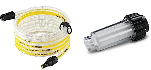 Kärcher 26431000 5 m sugslang och filter för högtryckstvätt tillbehör, vit, gul & Kärcher vattenfilter, skyddar högtryckstvätten mot smutspartiklar, för högtryckstvättar K2-K7