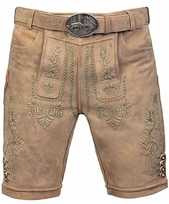 Edelnice Trachtenmode Kurze Wildbock Trachten Lederhose Adam inkl. Trachtengürtel aus Ziegenleder Gr. 44-64 (52)